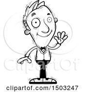 Clipart Of A Black And White Waving Caucasian Man In A Tuxedo Royalty Free Vector Illustration
