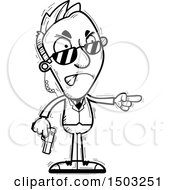 Clipart Of A Black And White Mad Pointing Caucasian Man Secret Service Agent Royalty Free Vector Illustration