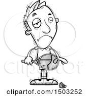 Clipart Of A Black And White Sad Caucasian Man Badminton Player Royalty Free Vector Illustration