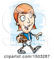 Clipart Of A Walking White Female Football Player Royalty Free Vector Illustration