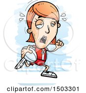 Clipart Of A Tired Running White Female Rugby Player Royalty Free Vector Illustration