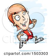 Clipart Of A Running White Female Rugby Player Royalty Free Vector Illustration