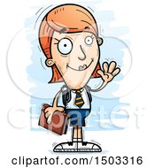 Clipart Of A Waving White Female College Student Royalty Free Vector Illustration