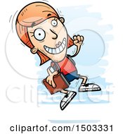 Clipart Of A Jumping White Female Student Royalty Free Vector Illustration