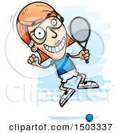 Clipart Of A Jumping Caucasian Woman Raquetball Player Royalty Free Vector Illustration
