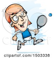 Clipart Of A Running Caucasian Woman Raquetball Player Royalty Free Vector Illustration
