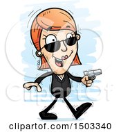 Clipart Of A Walking Caucasian Woman Secret Service Agent Royalty Free Vector Illustration