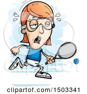 Clipart Of A Tired Running Caucasian Woman Raquetball Player Royalty Free Vector Illustration