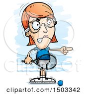 Clipart Of A Mad Pointing Caucasian Woman Raquetball Player Royalty Free Vector Illustration
