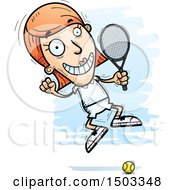 Poster, Art Print Of Jumping Excited Caucasian Woman Tennis Player