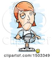 Clipart Of A Sad Caucasian Woman Tennis Player Royalty Free Vector Illustration