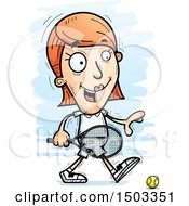 Clipart Of A Walking Caucasian Woman Tennis Player Royalty Free Vector Illustration