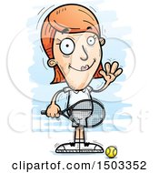 Clipart Of A Waving Caucasian Woman Tennis Player Royalty Free Vector Illustration