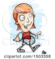 Clipart Of A Walking Caucasian Woman Badminton Player Royalty Free Vector Illustration