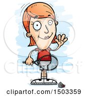 Clipart Of A Waving Caucasian Woman Badminton Player Royalty Free Vector Illustration
