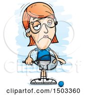 Clipart Of A Sad Caucasian Woman Raquetball Player Royalty Free Vector Illustration