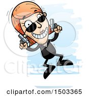 Clipart Of A Jumping Caucasian Woman Secret Service Agent Royalty Free Vector Illustration