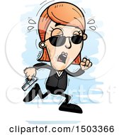 Clipart Of A Tired Running Caucasian Woman Secret Service Agent Royalty Free Vector Illustration