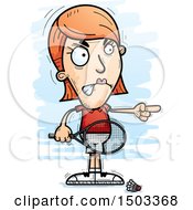 Clipart Of A Mad Pointing Caucasian Woman Badminton Player Royalty Free Vector Illustration