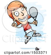 Clipart Of A Jumping Caucasian Woman Badminton Player Royalty Free Vector Illustration