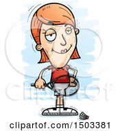 Clipart Of A Confident Caucasian Woman Badminton Player Royalty Free Vector Illustration
