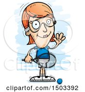 Clipart Of A Waving Caucasian Woman Raquetball Player Royalty Free Vector Illustration