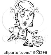Clipart Of A Black And White Tired Running White Female Basketball Player Royalty Free Vector Illustration