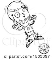 Clipart Of A Black And White Jumping White Female Basketball Player Royalty Free Vector Illustration
