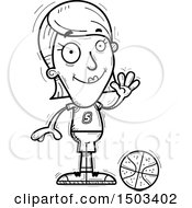 Clipart Of A Black And White Waving White Female Basketball Player Royalty Free Vector Illustration