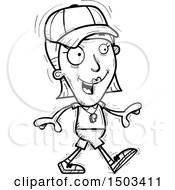 Clipart Of A Black And White Walking White Female Coach Royalty Free Vector Illustration