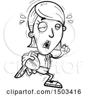 Clipart Of A Black And White Tired Running White Female Football Player Royalty Free Vector Illustration
