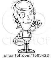 Clipart Of A Black And White Waving White Female Football Player Royalty Free Vector Illustration