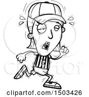 Clipart Of A Black And White Tired Running White Female Referee Royalty Free Vector Illustration