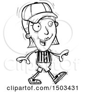 Clipart Of A Black And White Walking White Female Referee Royalty Free Vector Illustration