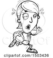 Clipart Of A Black And White Tired Running White Female Rugby Player Royalty Free Vector Illustration