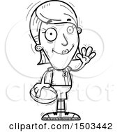 Clipart Of A Black And White Waving White Female Rugby Player Royalty Free Vector Illustration