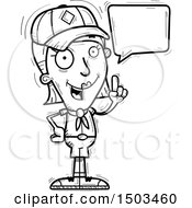 Clipart Of A Black And White Talking White Female Scout Royalty Free Vector Illustration