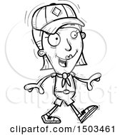 Clipart Of A Black And White Walking White Female Scout Royalty Free Vector Illustration