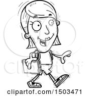 Clipart Of A Black And White Walking White Female Student Royalty Free Vector Illustration