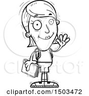 Clipart Of A Black And White Waving White Female Student Royalty Free Vector Illustration