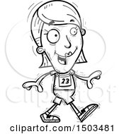 Clipart Of A Black And White Walking White Female Track And Field Athlete Royalty Free Vector Illustration
