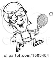 Clipart Of A Black And White Running Woman Raquetball Player Royalty Free Vector Illustration