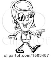 Clipart Of A Black And White Walking Woman Secret Service Agent Royalty Free Vector Illustration