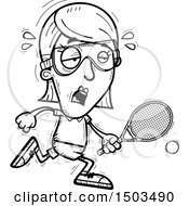Clipart Of A Black And White Tired Running Woman Raquetball Player Royalty Free Vector Illustration