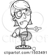 Clipart Of A Black And White Mad Pointing Woman Raquetball Player Royalty Free Vector Illustration