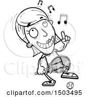 Clipart Of A Black And White Dancing Woman Tennis Player Royalty Free Vector Illustration