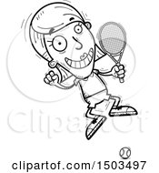 Poster, Art Print Of Black And White Jumping Excited Woman Tennis Player