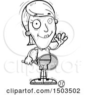 Clipart Of A Black And White Waving Woman Tennis Player Royalty Free Vector Illustration