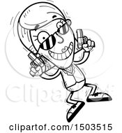 Clipart Of A Black And White Jumping Woman Secret Service Agent Royalty Free Vector Illustration