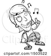 Clipart Of A Black And White Dancing Woman Badminton Player Royalty Free Vector Illustration